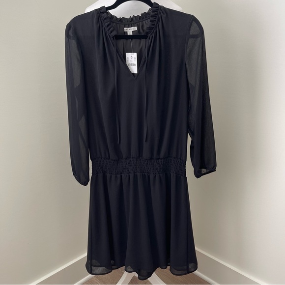 J Crew Mercantile Smocked tie-front dress Black Size Medium - Picture 1 of 6